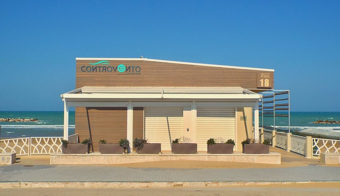 Bright sunny view of Contronviento Beach Club in San Salvo, Abruzzo, Italy, perfect for a summer day.